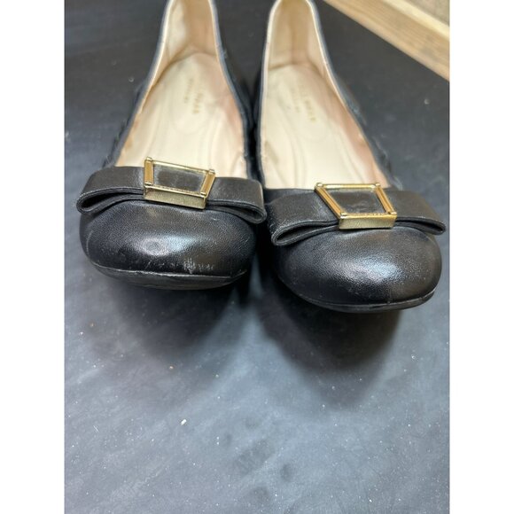Cole Haan Womens Black Leather Flats With Gold Buckle Detail Size 7 - Picture 6 of 9